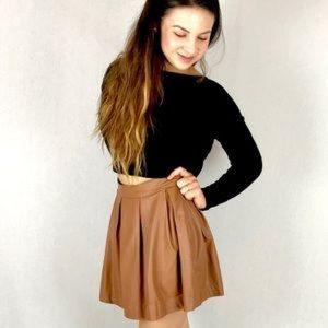 Honey punch faux brown leather skirt